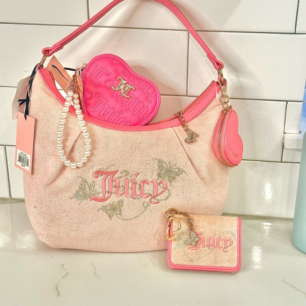 Juicy Couture Pink and Cream Shoulder Bag Set